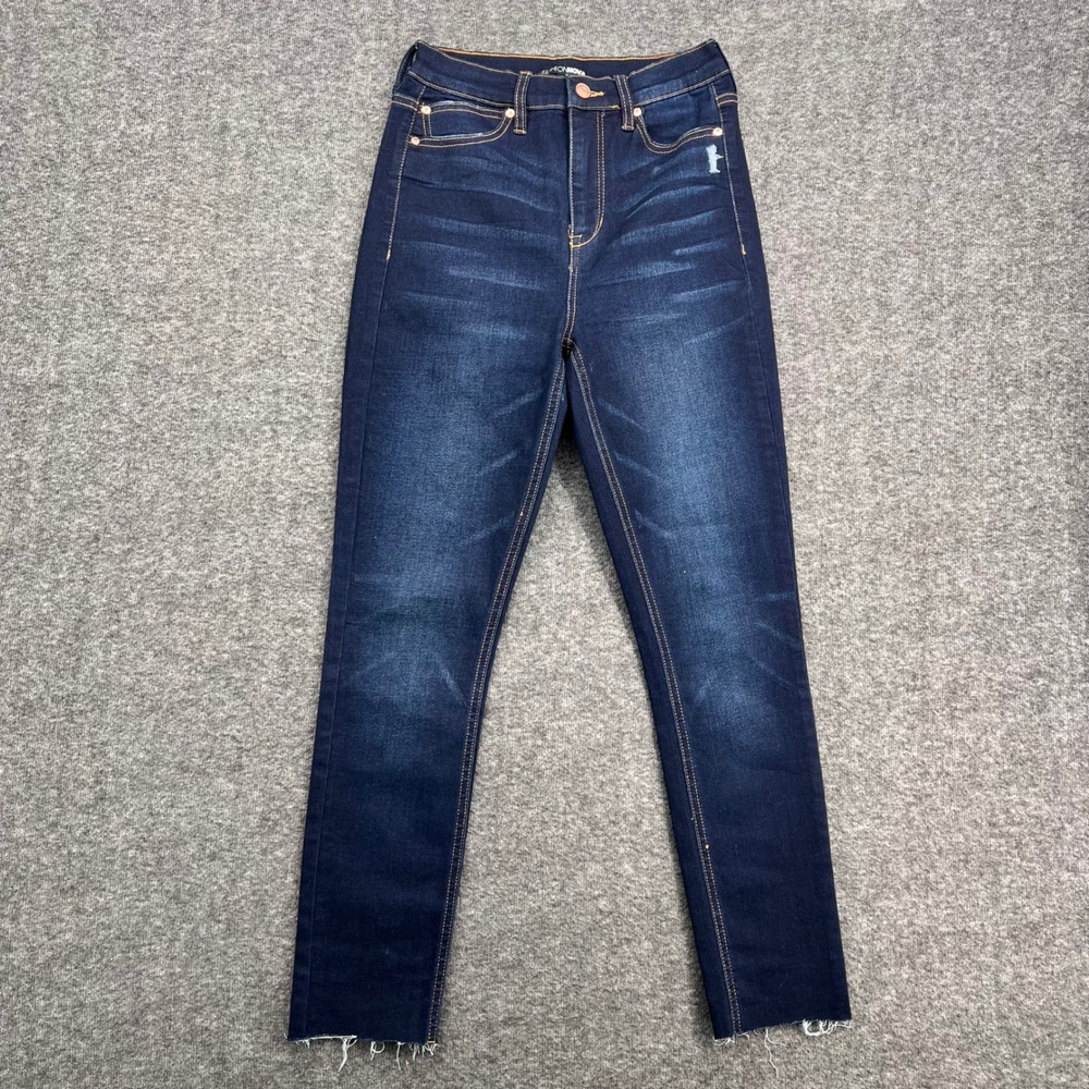 Fashion Nova Womens High Rise Skinny Jeans Dark Wash Raw Hem Size 1/25